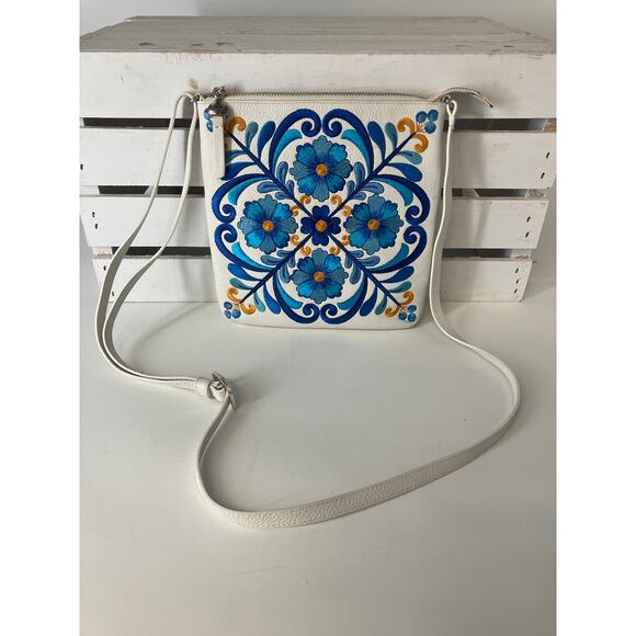 BRIGHTON FLORAL EMBORDERY PEBBLED LEATHER CRSOSBODY BAG - Picture 1 of 14